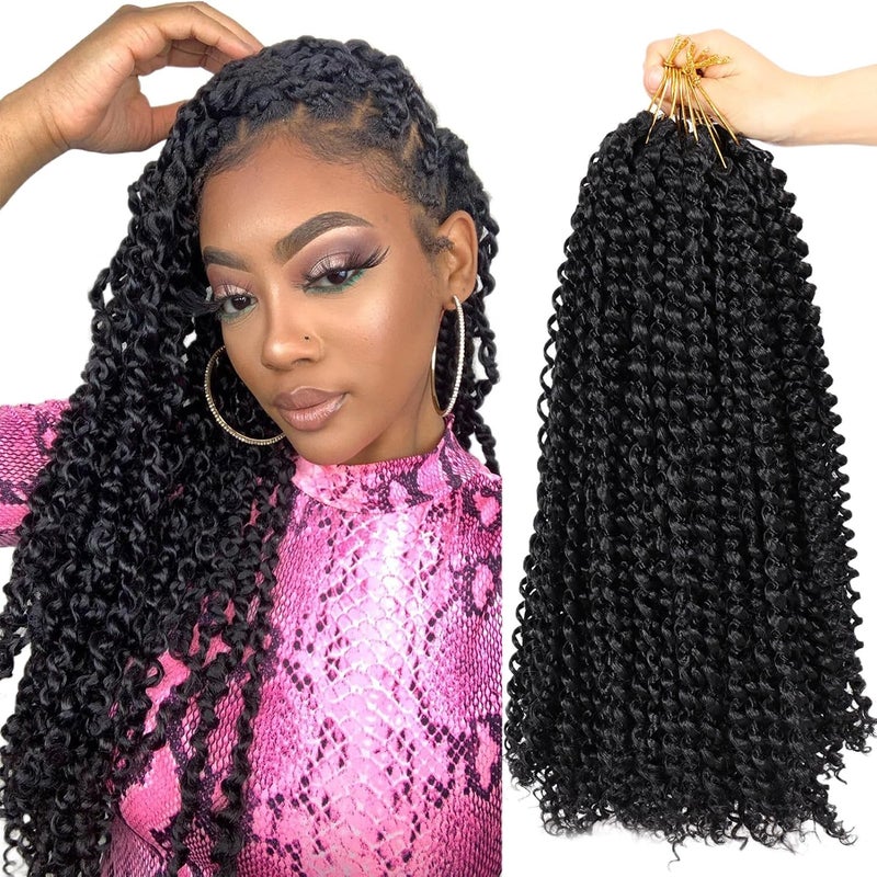 Dorsanee Passion Twist Hair 16 Inch 7 Packs Water Wave Crochet Hair Long Bohemian Curly Braiding Hair for Butterfly Locs, Faux Locs, Boho Style Spring Twist Crochet Braids (1B#) - Image 1