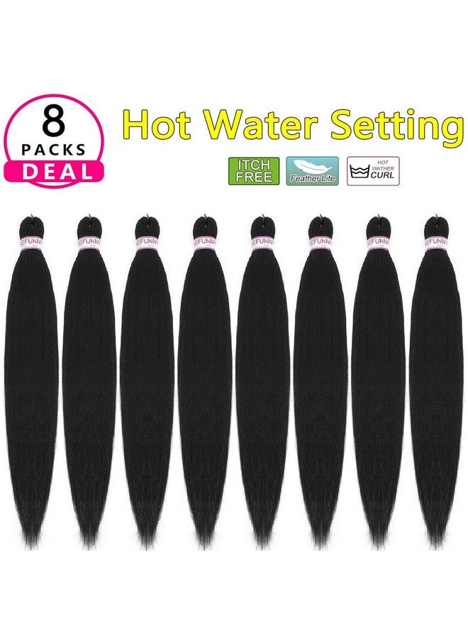 Befunny Pre Stretched Braiding Hair 8 Packs 24 Inch Professional Pre Stretched Crochet Hair For Human Braiding Or Twist Natural Black Yaki Perm Straight Synthetic Hair Extension For Women(24", 1B#) - Image 2