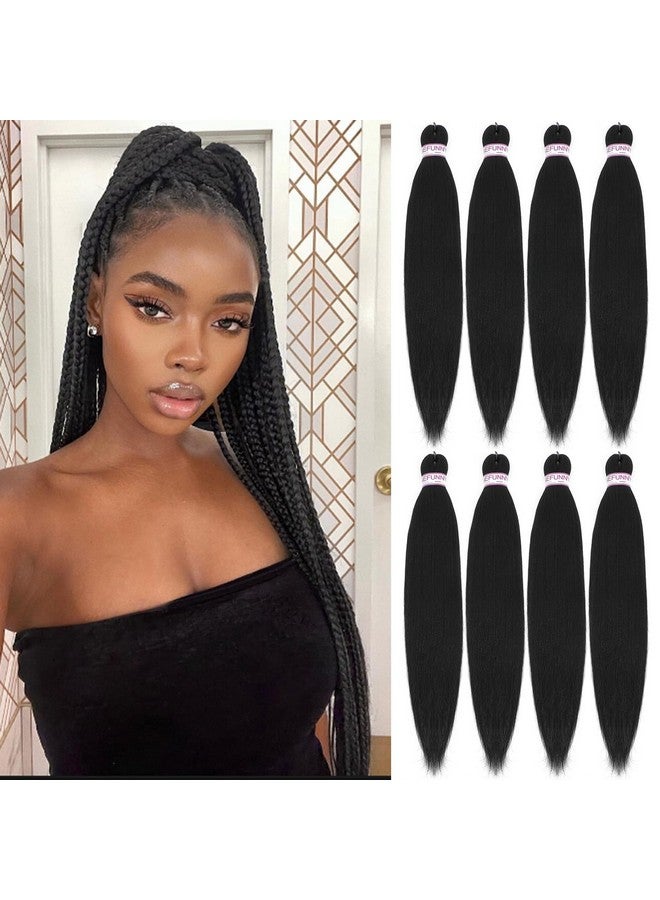 Befunny Pre Stretched Braiding Hair 8 Packs 24 Inch Professional Pre Stretched Crochet Hair For Human Braiding Or Twist Natural Black Yaki Perm Straight Synthetic Hair Extension For Women(24", 1B#) - Image 1