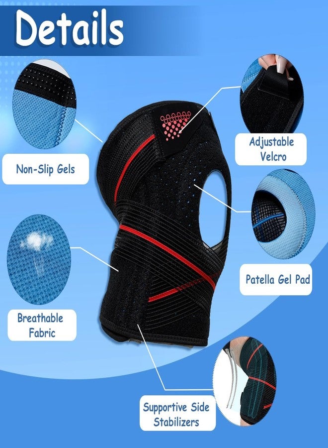 King Mills Extra Large Knee Brace Plus Size for Women & Men Meniscus Tear, Knee Pain or Arthritis, Knee Brace for Women Plus Size with Dual Side Stabilizers & Patella Gel Pad, 4XL Black & Red - Image 4