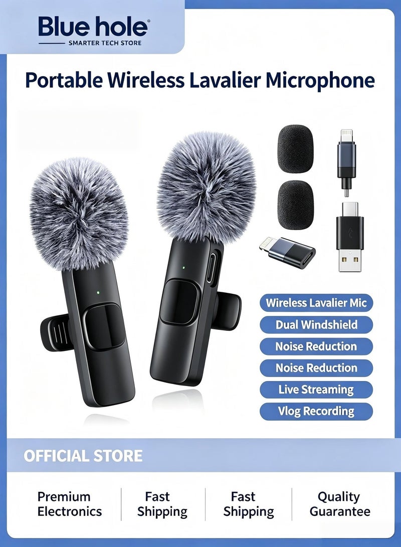BlueHole Portable Wireless Lavalier Microphone, Dual Windshield Noise‑Reduction for Live Streaming, Interviews & Short‑Video Recording - Image 1