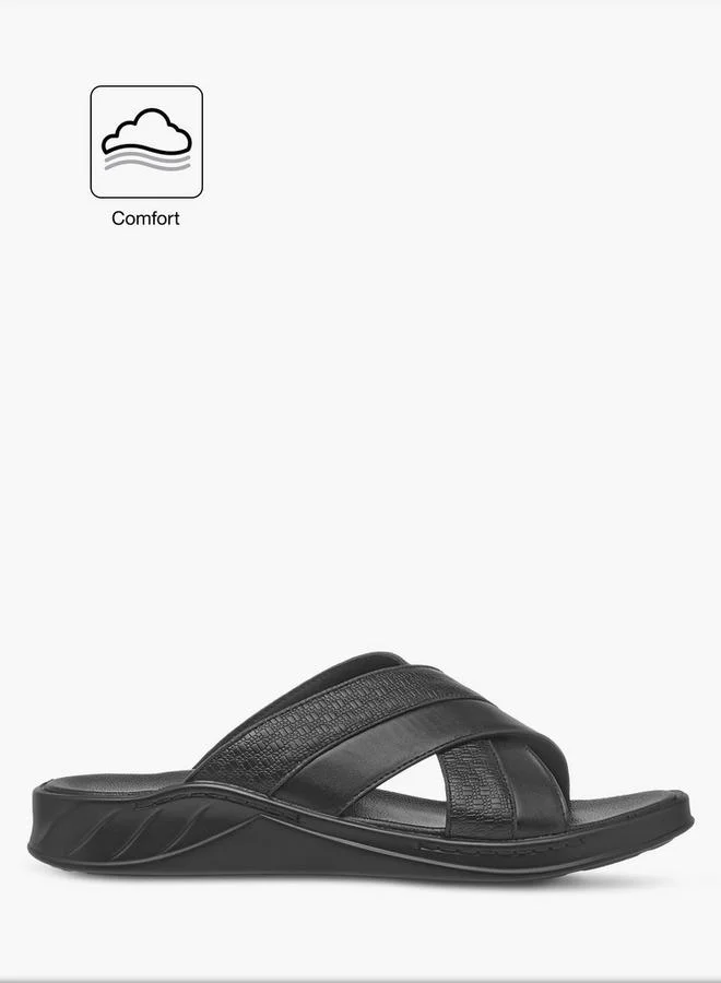 Mens Textured Cross Strap Slip-On Arabic Sandals