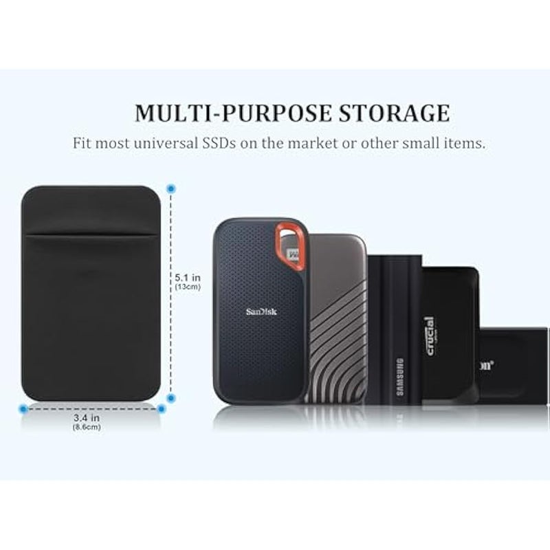 Portable Hard Drive Sleeve for Laptop, Stick on Pouch with Reusable Adhesive, for SanDisk, Samsung, Crucial, Portable External Solid State Drive SSD Hard Drive Carrying Case Closed Pocket, Black - Image 2