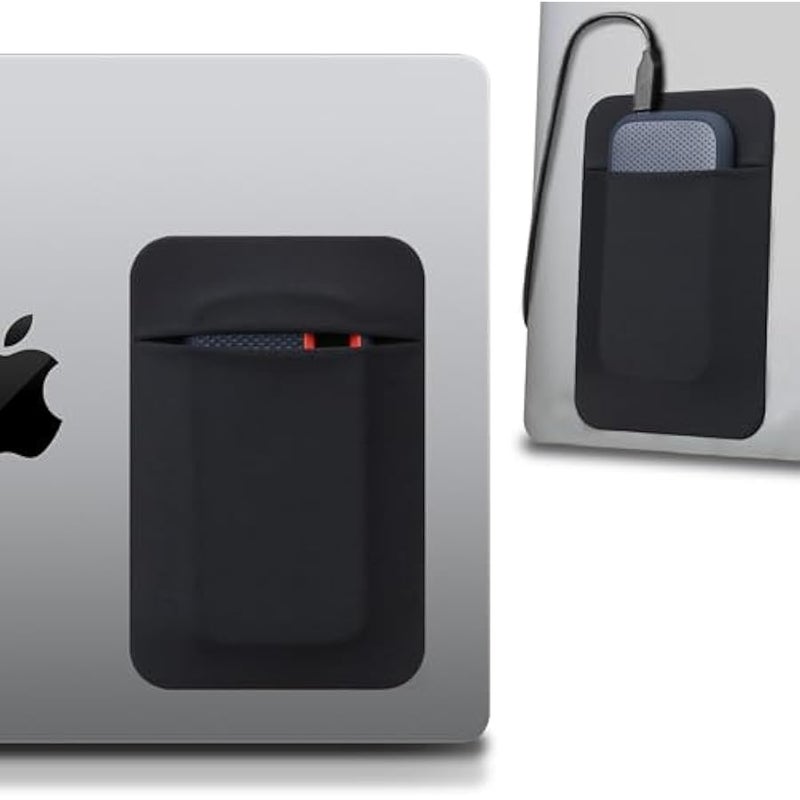 Portable Hard Drive Sleeve for Laptop, Stick on Pouch with Reusable Adhesive, for SanDisk, Samsung, Crucial, Portable External Solid State Drive SSD Hard Drive Carrying Case Closed Pocket, Black - Image 1