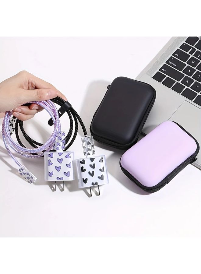 Colorful Love Purple 6 Piece Fast Charging Data Cable Organizer Set with Cord Management Kit and TPU Protective Cases - Image 4