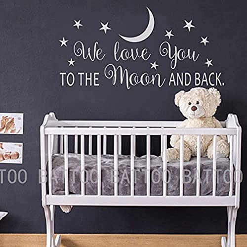 BATTOO We Love You to The Moon and Back Wall Decal - Moon and Stars Nursery Decals - Children Wall Decor - White, 30" WX15 H - Image 1