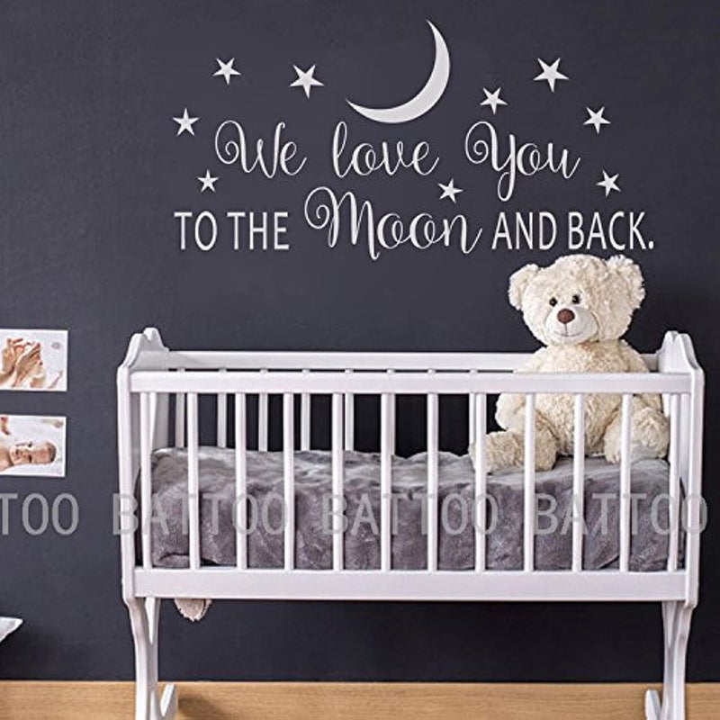 BATTOO We Love You to The Moon and Back Wall Decal - Moon and Stars Nursery Decals - Children Wall Decor - White, 30" WX15 H - Image 3