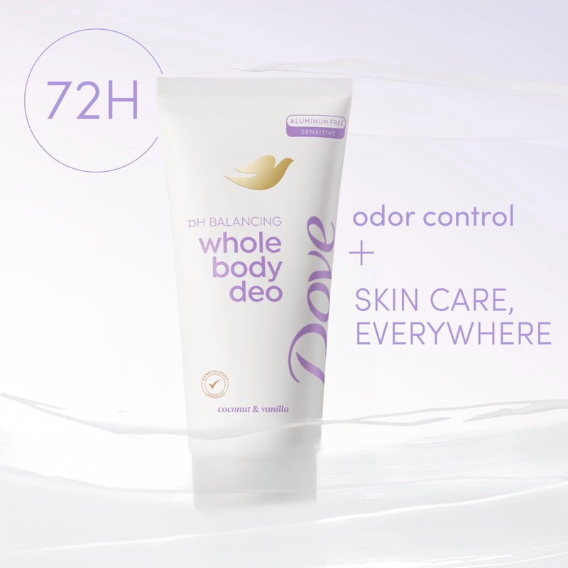 Dove دوف مزيل عرق كريمي متوازن الرقم الهيدروجيني خالي من الألمنيوم للجسم بالكامل بجوز الهند والفانيليا للتحكم في الروائح لمدة 72 ساعة 2.5 أونصة - Image 2