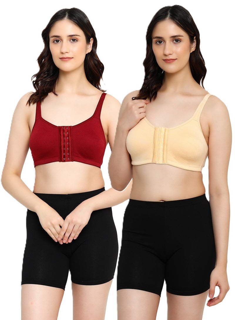 RAJNI Women's Bra D Cup Front Opening Soft PolyCotton Seamless Light Padded Full Coverage Natural Lift Wire-free Plus Size Pack of 2 - Image 1