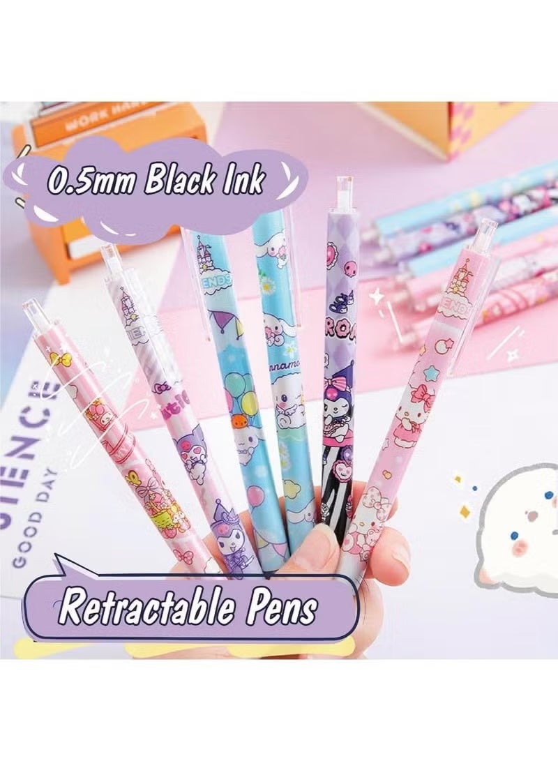 سانريو مجموعة أدوات مدرسية أنيقة من Kuromi Anime، مجموعة أدوات مكتبية Kawaii للفتيات، أقلام حبر جاف أرجوانية، مقلمة، دفتر ملاحظات، ملصقات لاصقة - Image 4