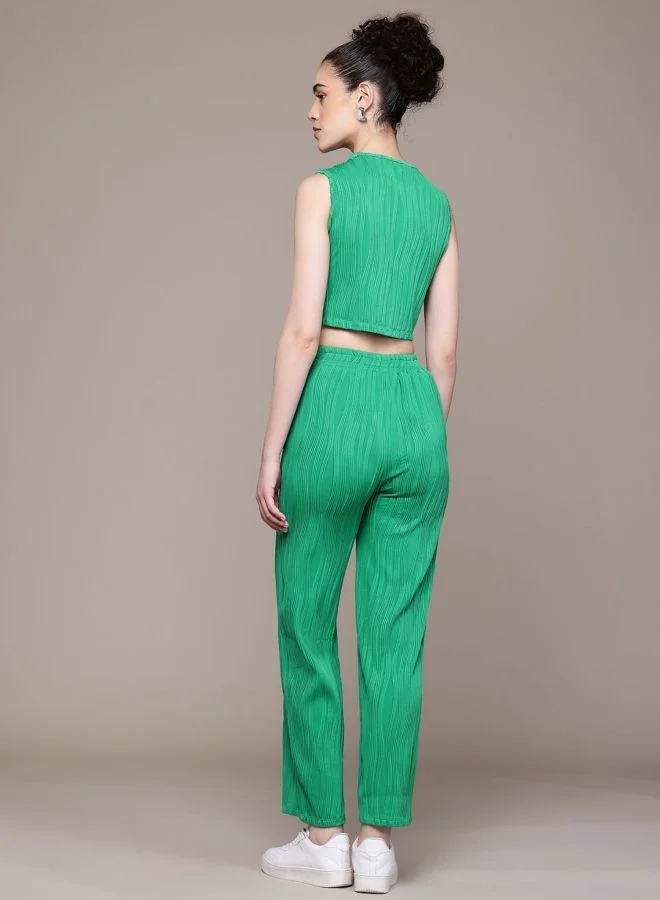 Freehand  Women Straight Fit Textured Sleeveless Mid Rise Top and Pant Co-Ord Set  | Best Price UAE