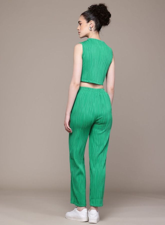 Freehand Women Straight Fit Textured Sleeveless Mid Rise Top and Pant Co-Ord Set - Image 4