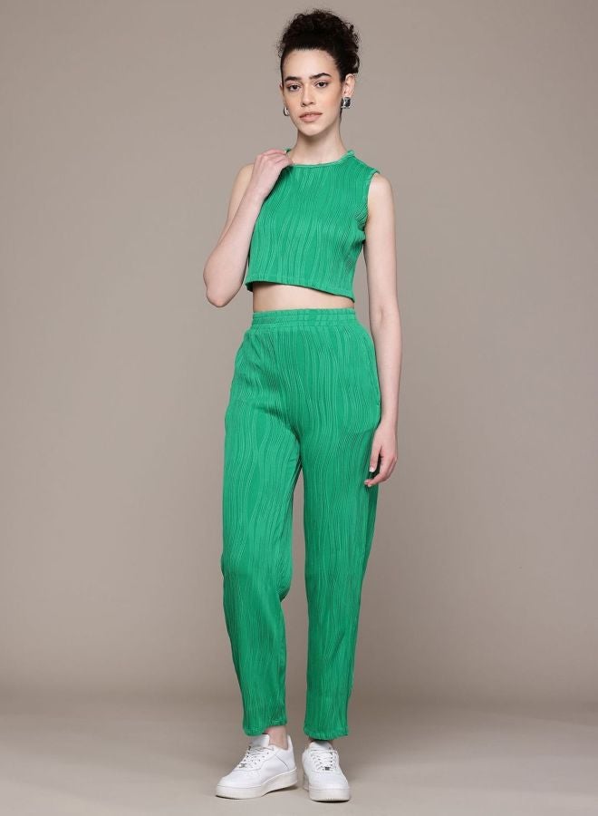 Freehand Women Straight Fit Textured Sleeveless Mid Rise Top and Pant Co-Ord Set - Image 1