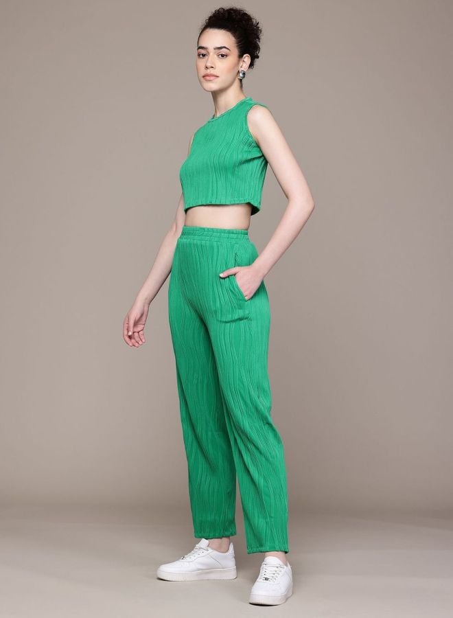 Freehand Women Straight Fit Textured Sleeveless Mid Rise Top and Pant Co-Ord Set - Image 5