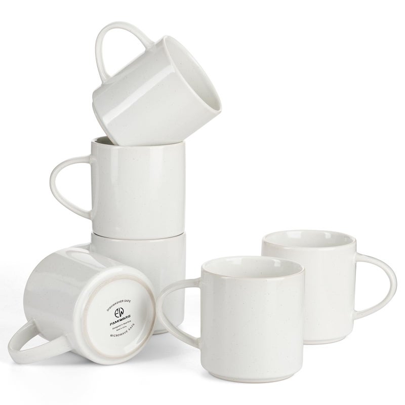 famiware Nebula 6 Pieces Coffee Mug 12 oz Catering Mugs with Handle for Coffee Tea Cocoa Milk White
