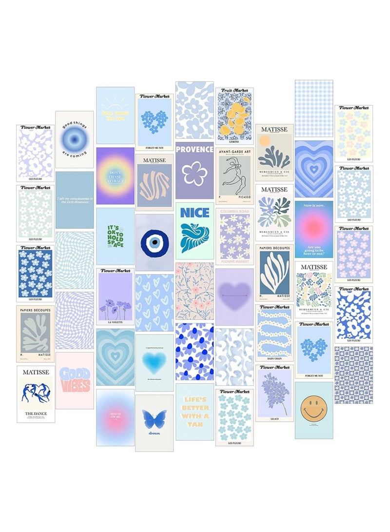 Captaintech Minimalist Wall Art for Blue Room Decor Aesthetic, 50Pcs Danish Pastel Wall Collage Kit Aesthetic Pictures, Decor Aesthetic Posters, Matisse Posters for Room Aesthetic Dorm Wall Decor - Image 1
