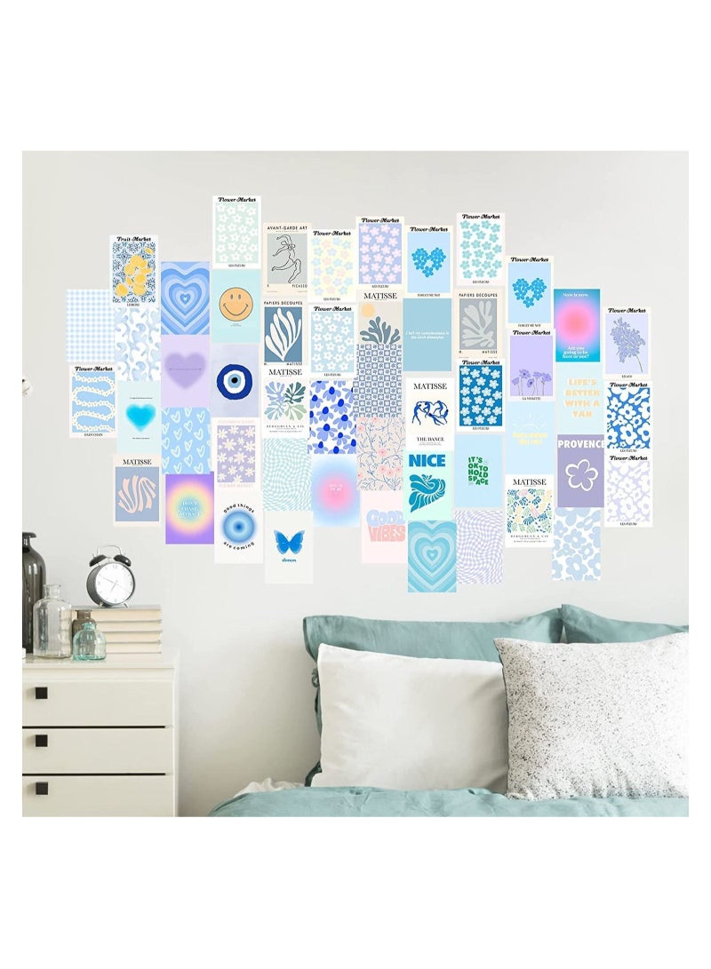 Captaintech Minimalist Wall Art for Blue Room Decor Aesthetic, 50Pcs Danish Pastel Wall Collage Kit Aesthetic Pictures, Decor Aesthetic Posters, Matisse Posters for Room Aesthetic Dorm Wall Decor - Image 3