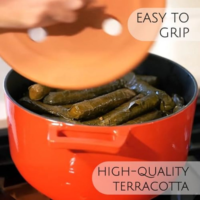 Handmade Clay Pot Dolma Lid Cover, Unglazed Terracotta Grape Leaf Roll Lid, Natural Earthenware Weighted Cooking Grill Press Medium 8.2 in - Image 2