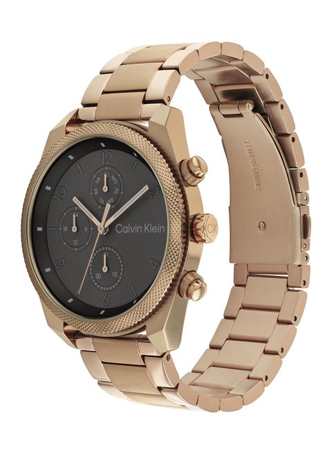 ساعة يد رجالية بعقارب دائرية الشكل من الستانلس ستيل 25200357 - 44 ملم