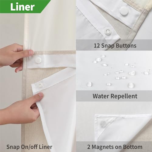 eachope No Hooks Needed Linen Textured Shower Curtain with Snap-in Fabric Liner Set,Cream Hotel Luxury Decor Shower Curtains for Bathroom,Waterproof & Washable,71Wx77H - Image 5