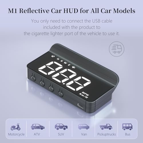 AZIJYV Car Heads Up Display, Windshield Speedometer Projector HUD M1white,Digital Speedometer for Car with Speed,Driving Direction,Overspeed Alarm,Fatigued Driving,Suitable for All Models - Image 5