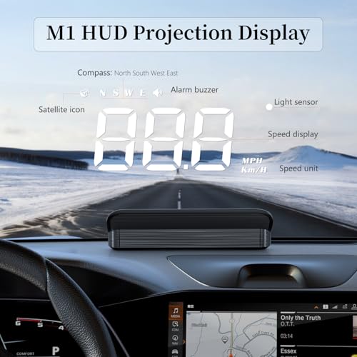 AZIJYV Car Heads Up Display, Windshield Speedometer Projector HUD M1white,Digital Speedometer for Car with Speed,Driving Direction,Overspeed Alarm,Fatigued Driving,Suitable for All Models - Image 2