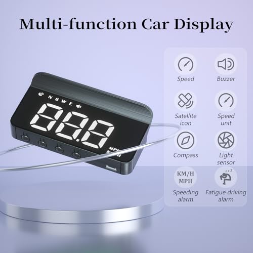 AZIJYV Car Heads Up Display, Windshield Speedometer Projector HUD M1white,Digital Speedometer for Car with Speed,Driving Direction,Overspeed Alarm,Fatigued Driving,Suitable for All Models - Image 4