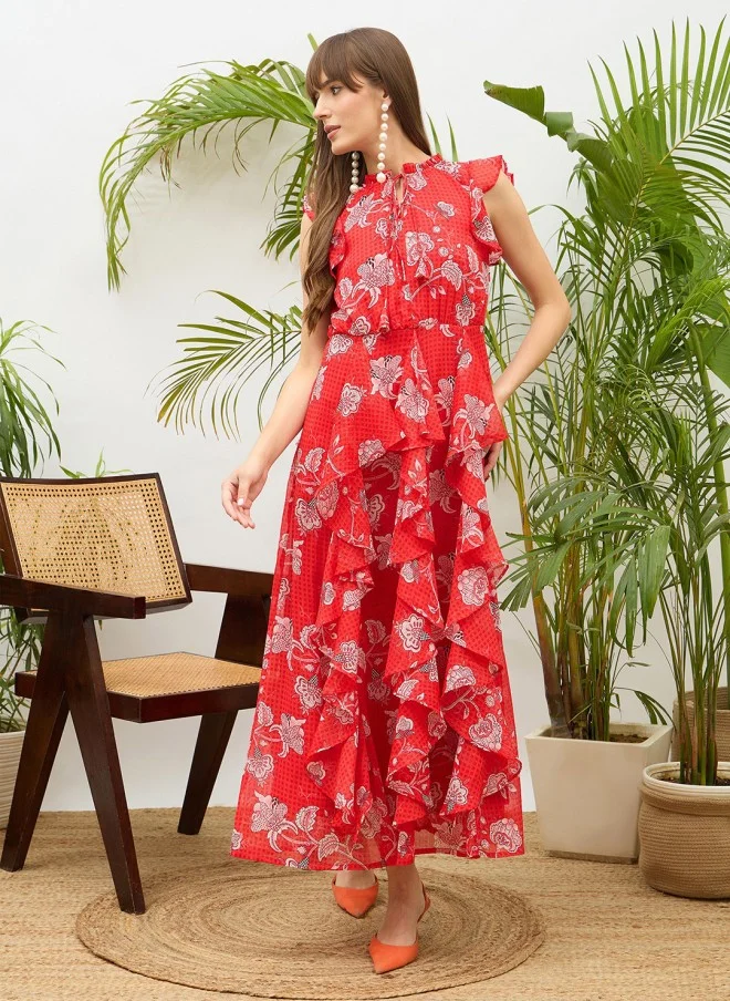 ساسافراس Floral Printed Ruffled Maxi Dress for Women