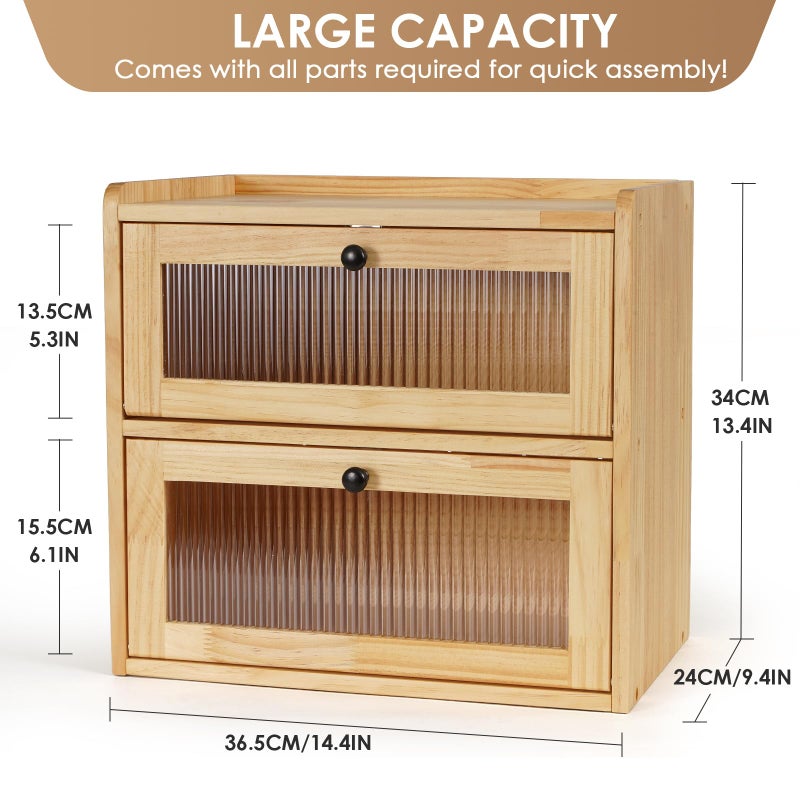 Sunhoo Bread Box for Kitchen Countertop Wooden Bread Storage Container Bin 2 Layer Breadbox Holder Large Capacity Keeper Vintage Farmhouse Food Organizer Pantry Shelf Acrylic Windowï¼ˆWood colorï¼‰ - Image 4