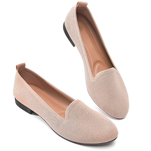BABUDOG Women's Sparkly Flats Shoes Shiny Mesh Loafers Shoes Soft Memory Foam Flats(Sparkly Apricot Pink.US9) - Image 1