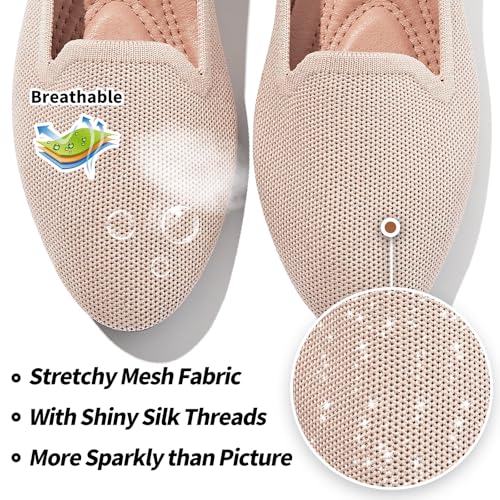 BABUDOG Women's Sparkly Flats Shoes Shiny Mesh Loafers Shoes Soft Memory Foam Flats(Sparkly Apricot Pink.US9) - Image 2