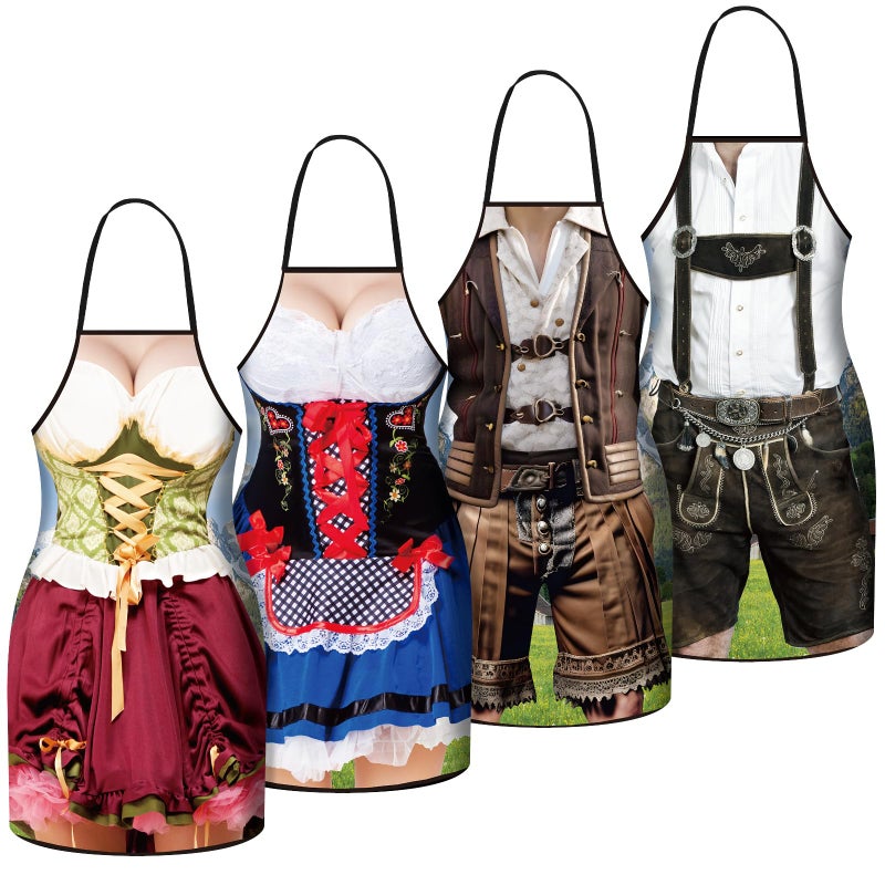 Liitrsh 4 Pcs Oktoberfest Apron with Tying German Oktoberfest Party Costumes Men Women for Kitchen Cooking Baking BBQ Party
