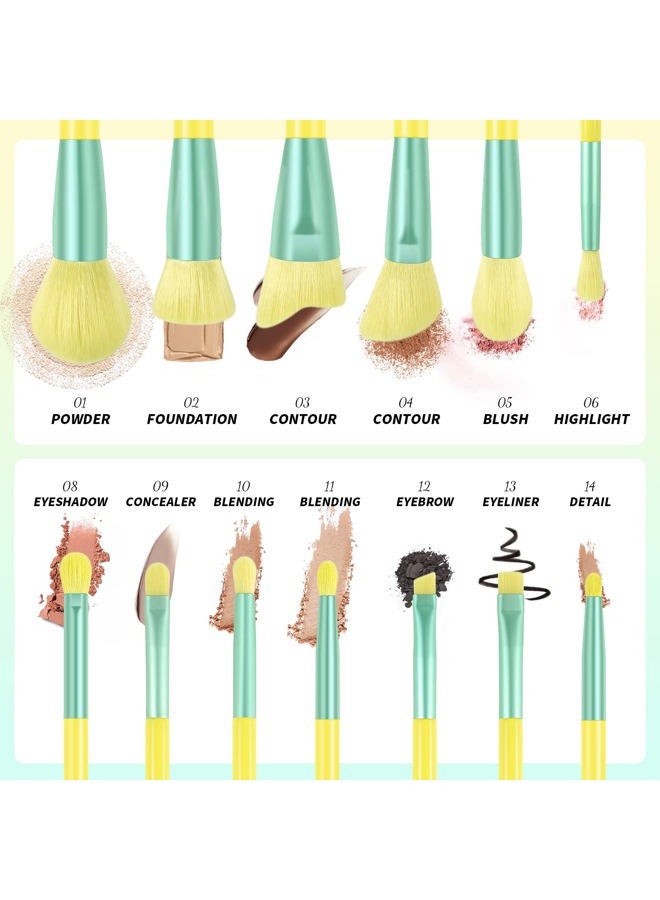 Docolor Makeup Brushes 13Pcs Lemon Makeup Brush Set Premium Synthetic Goat Foundation Eye Shadows Blending Face Powder Concealers Blush Make Up Brushes Kit