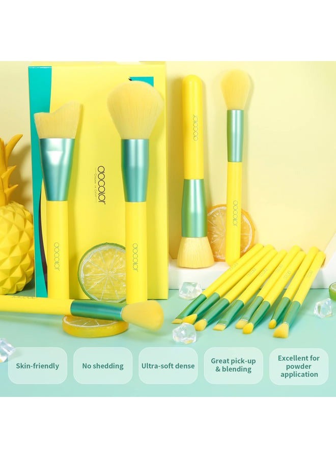 Docolor Makeup Brushes 13Pcs Lemon Makeup Brush Set Premium Synthetic Goat Foundation Eye Shadows Blending Face Powder Concealers Blush Make Up Brushes Kit