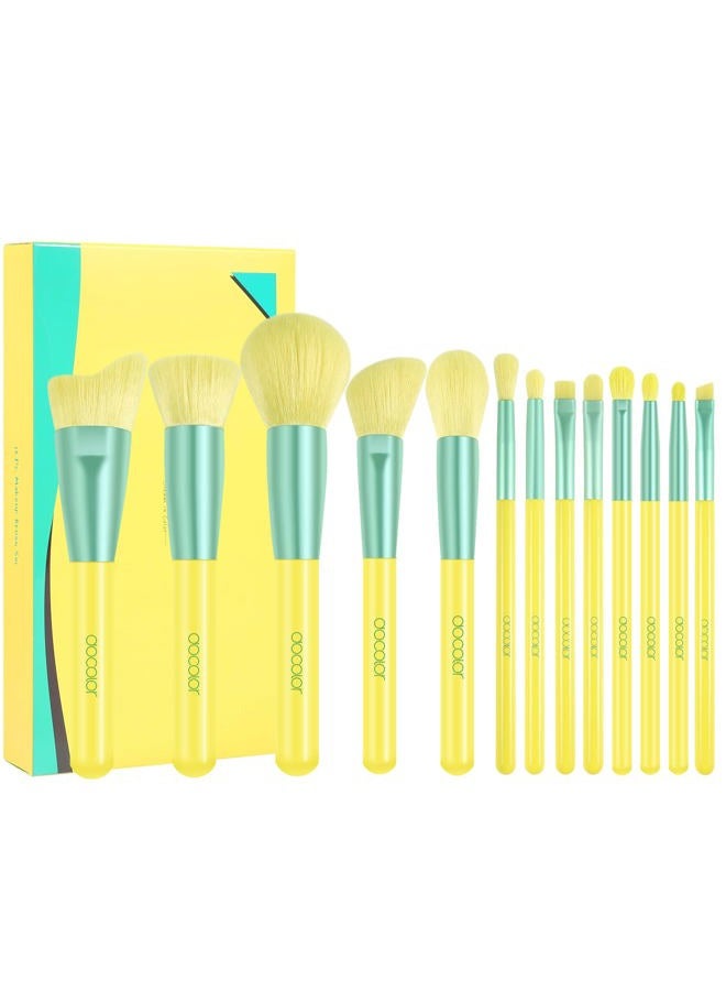 Docolor Makeup Brushes 13Pcs Lemon Makeup Brush Set Premium Synthetic Goat Foundation Eye Shadows Blending Face Powder Concealers Blush Make Up Brushes Kit