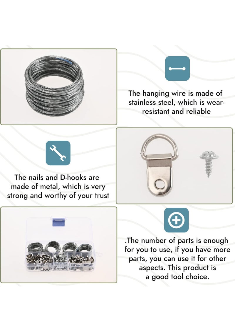 Picture Hanging Kit, 40 Pcs D Ring Picture Hooks with Screws, 4 Rolls of 10ft Picture Hanging Wire, and 40 Pcs Aluminum Sleeves for Hanging Painting Photos - Image 3