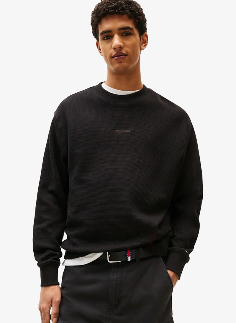 TOMMY JEANS Waffle Scrip Regular Fit Pullover Sweatshirt