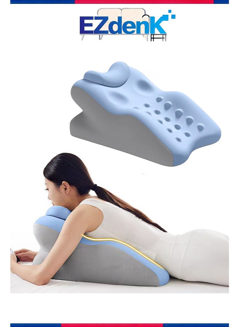 إزدنك وسادة إسفينية، وسادة دعم عنق الرحم إسفينية مريحة، وسادة دعم للرقبة من إسفنج الذاكرة، وسادة ظهر مساعدة للنوم، مناسبة لمن يعانون من الشخير وينامون على الجانب ويستلقون للقراءة ويسترخي الجسم (أزرق) - Image 1