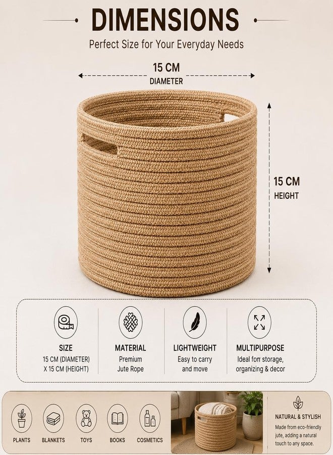 Adhigams Jute Rope Storage Basket Organizer Bin Decorative Woven Container Multipurpose Clothes Towel Holder Handmade Braided Round Utility Home Decor Basket Pack of 1 Natural Brown - Image 2