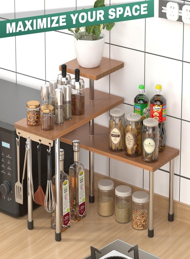 ZHWS Bathroom Counter Organizer Corner Countertop Shelf Adjustable 3 Tier Corner Shelf Kitchen Counter Organizer with 4 Metal Hooks for Bathroom Counter, Makeups, Dresser Table, Over Sink - Image 2
