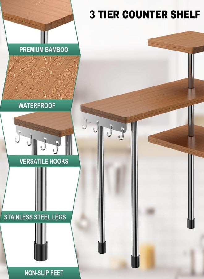 ZHWS Bathroom Counter Organizer Corner Countertop Shelf Adjustable 3 Tier Corner Shelf Kitchen Counter Organizer with 4 Metal Hooks for Bathroom Counter, Makeups, Dresser Table, Over Sink - Image 4