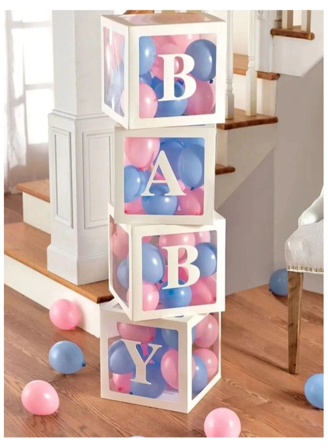Baby Shower Decorations Set of 4 White BABY Balloon Boxes and 40 Pink and Blue Gender Reveal Balloons - Image 1