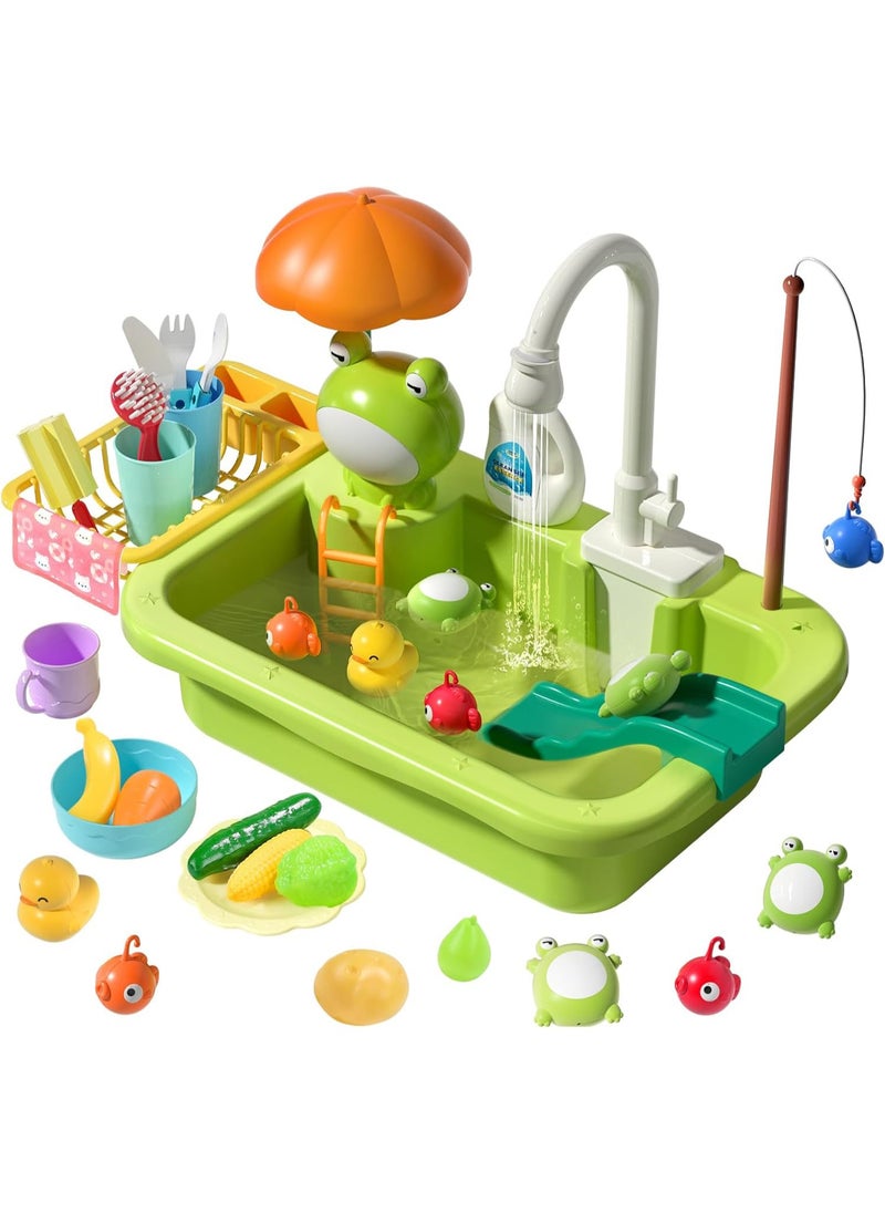 LENND Play Sink with Running Water, Kitchen Sink Toys with Upgraded Electric Faucet, Play Kitchen Toy Accessories, Pool Floating Fishing Toys for Water Play, Kids Role Play Dishwasher Toy  - Image 1