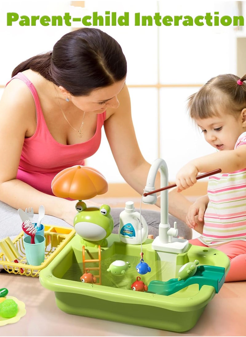 LENND Play Sink with Running Water, Kitchen Sink Toys with Upgraded Electric Faucet, Play Kitchen Toy Accessories, Pool Floating Fishing Toys for Water Play, Kids Role Play Dishwasher Toy  - Image 2