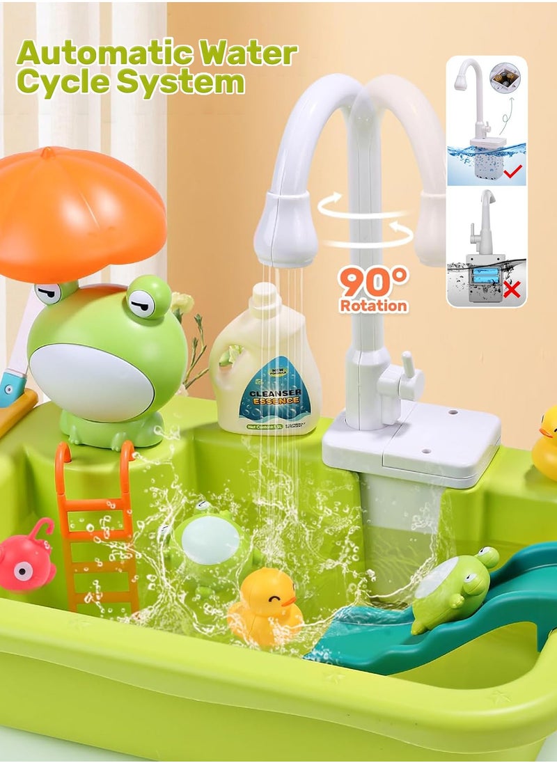 LENND Play Sink with Running Water, Kitchen Sink Toys with Upgraded Electric Faucet, Play Kitchen Toy Accessories, Pool Floating Fishing Toys for Water Play, Kids Role Play Dishwasher Toy  - Image 3