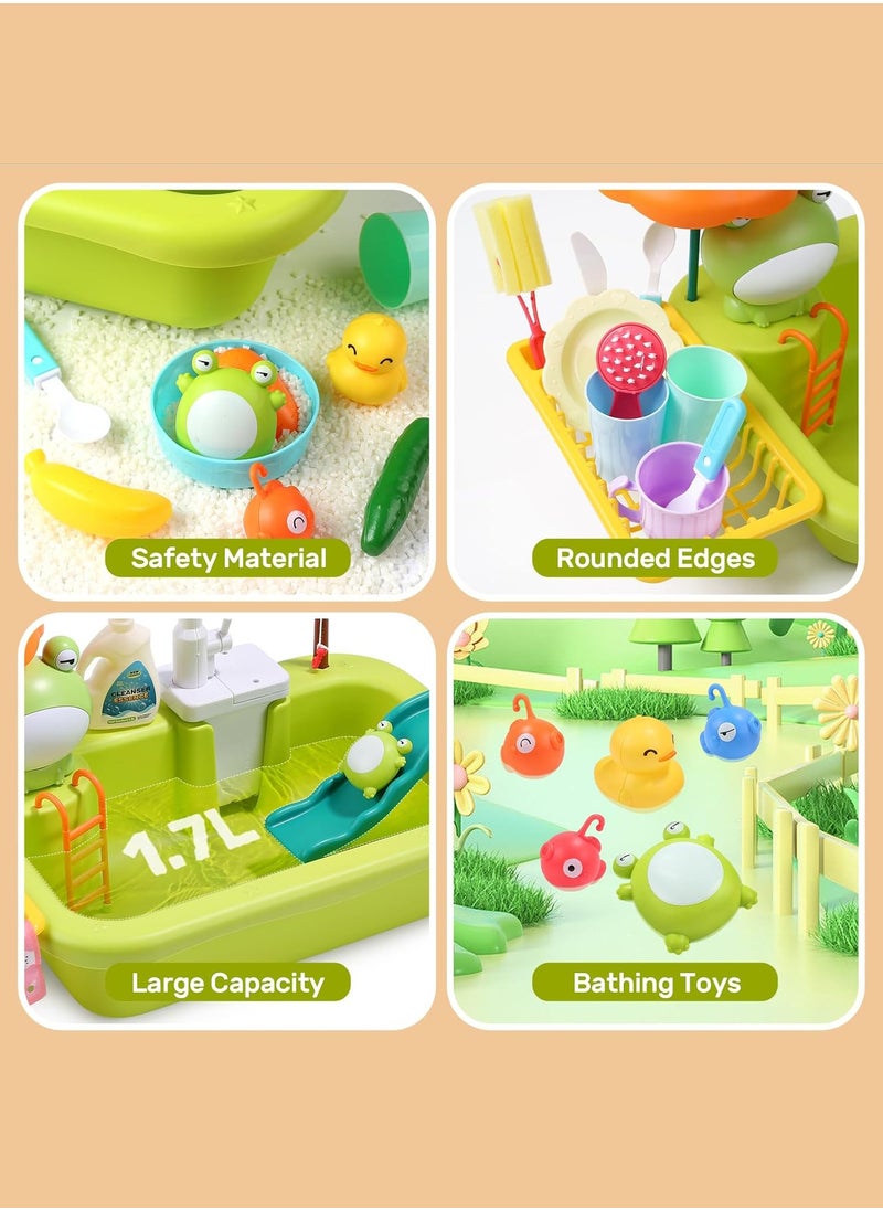 LENND Play Sink with Running Water, Kitchen Sink Toys with Upgraded Electric Faucet, Play Kitchen Toy Accessories, Pool Floating Fishing Toys for Water Play, Kids Role Play Dishwasher Toy  - Image 5