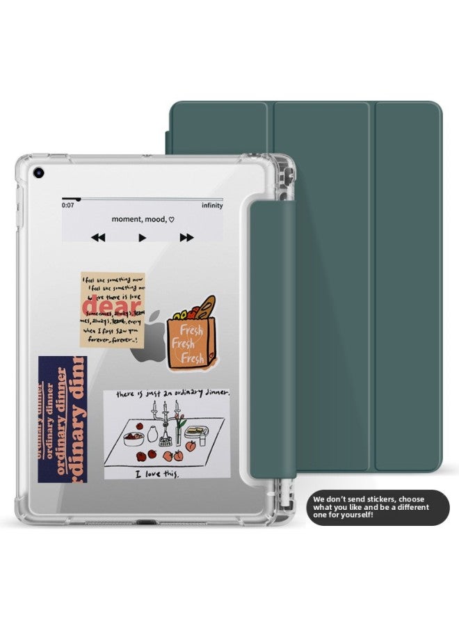 Ipad10 Protective Sleeve With Pen Slot Air6 Tablet 10 For Pro11 Soft Edge 13mini7 Anti-bending Shell-Color:Night Green 【Glaze 1-Frosted Transparent Shell-Applicable Model:Air 6-11inch (m2/m3)/air45【