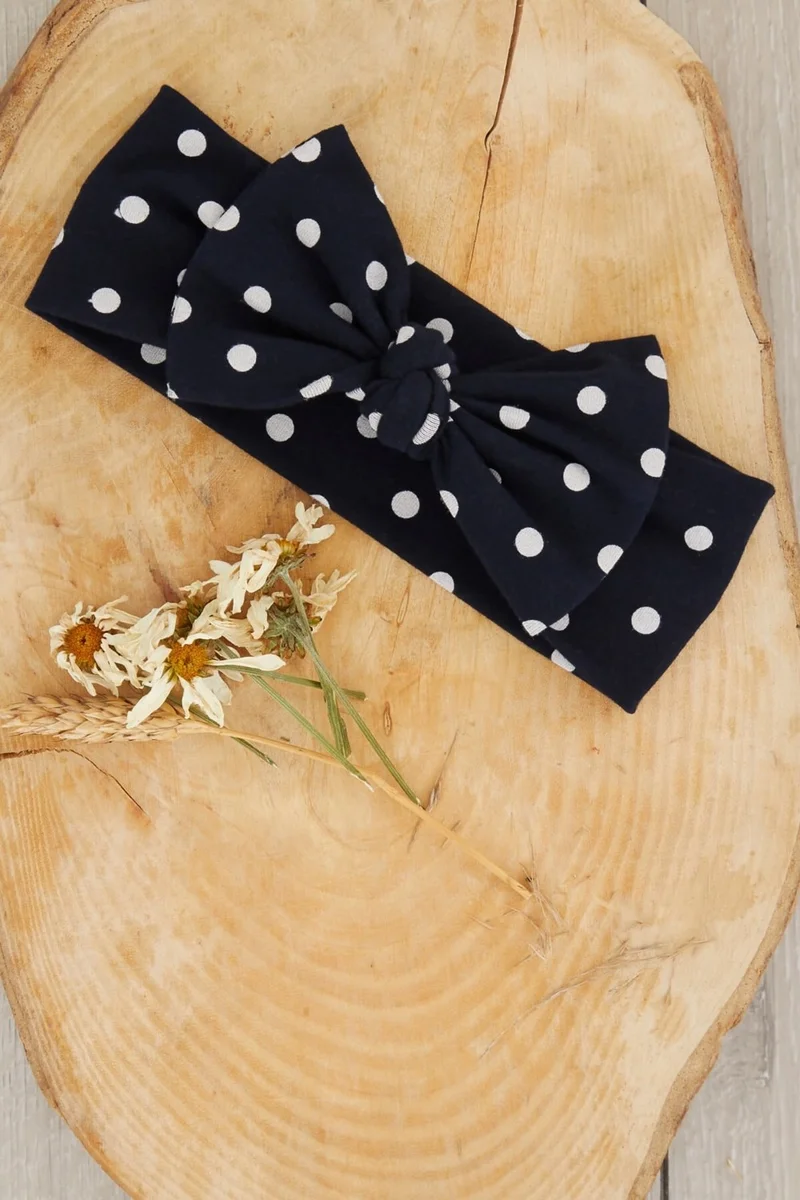 بيبيجيز Navy Blue White Polka Dot Handmade Soft Bow Tied Natural Cotton Combed Cotton Baby Kids Girls Bandana Best Of Series