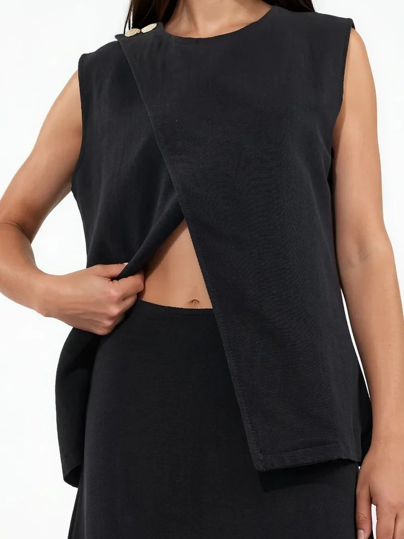 Jennyfer Black Cotton Viscose Linen Two-Piece Coord for Women | Best Price UAE