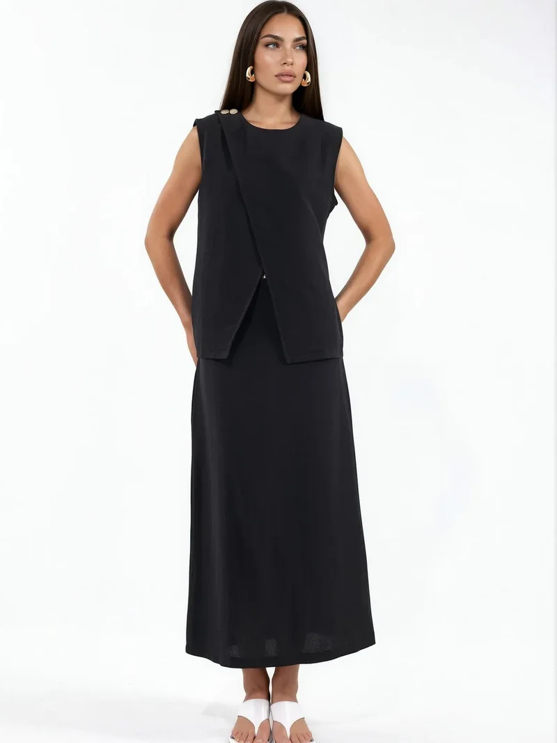 Jennyfer Black Cotton Viscose Linen Two-Piece Coord for Women | Best Price UAE